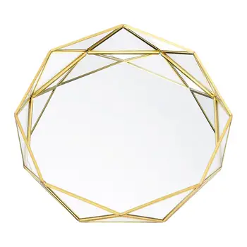 

Geometric Round Glass Plate Cosmetic Jewelry Storage Tray Nordic Ins Golden Western Cake Dessert Plates