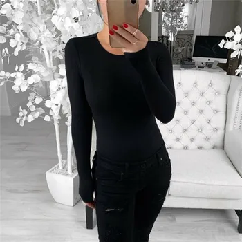 

Rompers Womens Jumpsuit 2019 Sexy Lady O-Neck Long Sleeve Bodycon Jumpsuit Bodysuit Slim Short Cotton Romper Skinny Jumpsuit