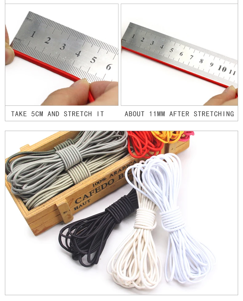 Description Picture 4 of item2.5mm Elastic Rope Elastic Band Shock Cord Bungee Rubber Band Stretch Thread for Garment Accessory Craft Handmade DIY