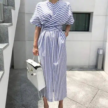

Bohemian Sundress Vintage Striped Dress Beach Women Casual O Neck Short Sleeve Dress VONDA 2020 Summer Plus Size Loose Vestidos