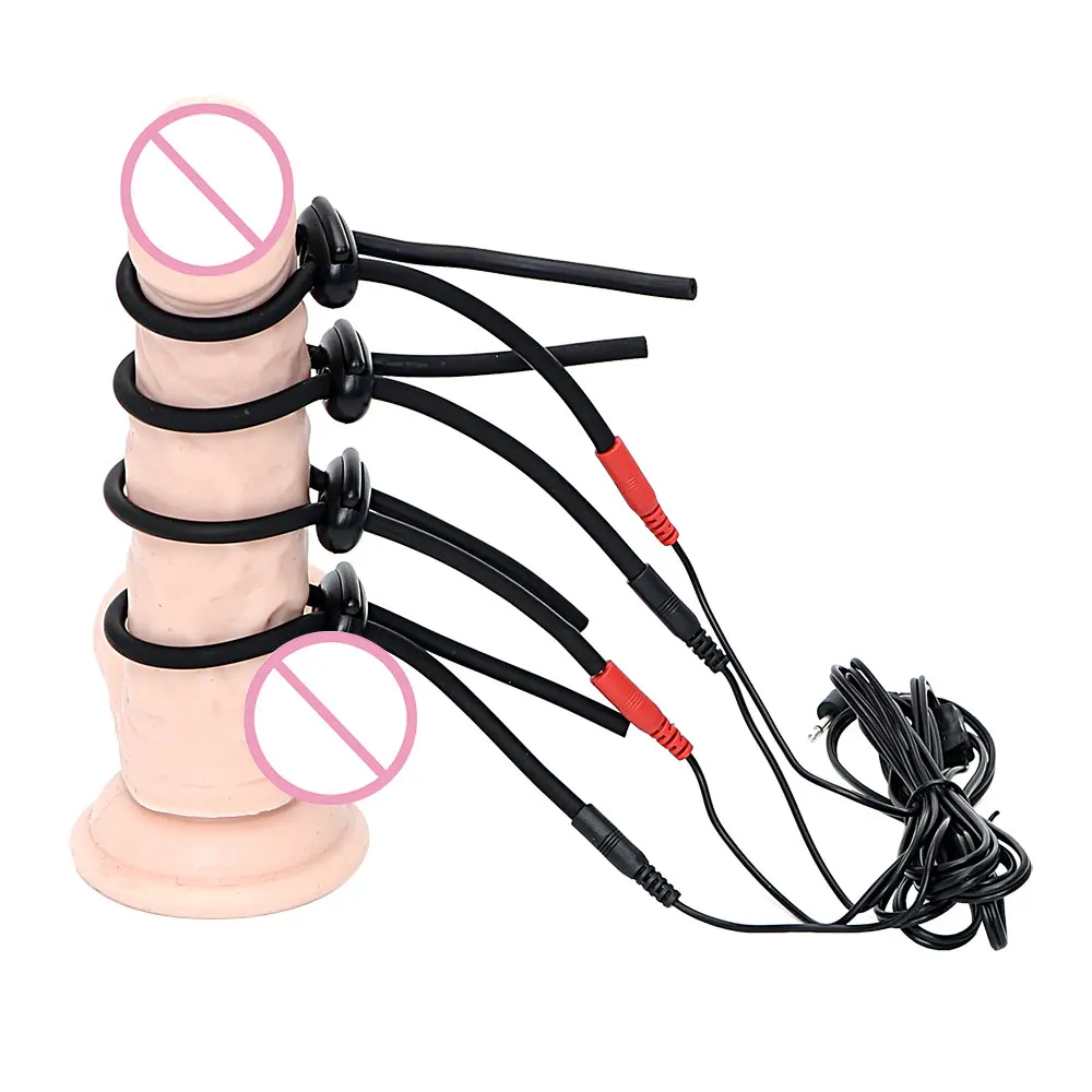 4pcs Penis Rings Electric Shock Medical Stimulator for Men Cock Exerciser Delay Therapy Sex Toys Male Masturbator Erotic Product