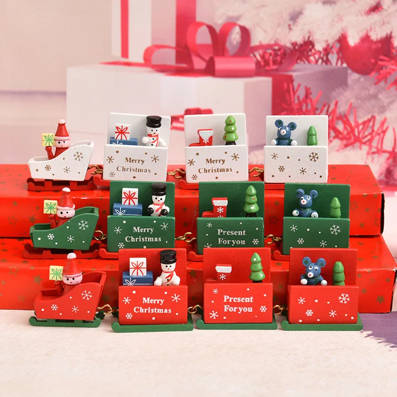 

Christmas Train Painted Wood Christmas Decoration for Home with Santa/bear Xmas Kid Toys Gift Ornament Navidad New Year Gift