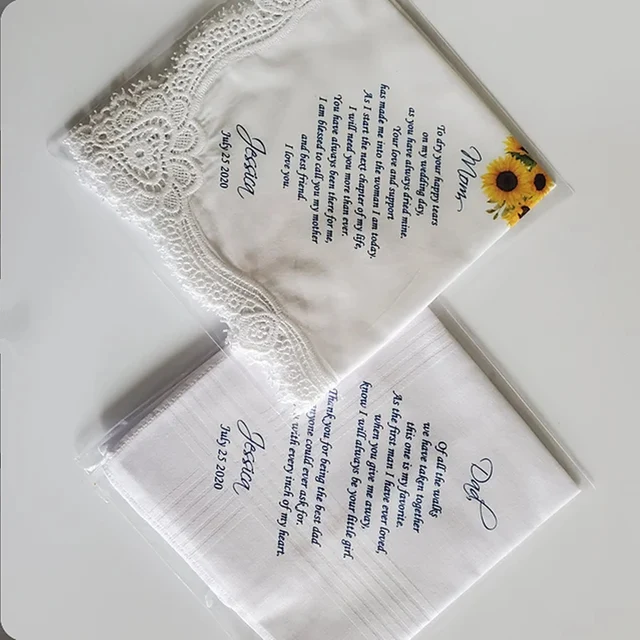 Egyéni Esküvői Hankies, Személyre Szabott Zsebkendő Ajándék A Szülőknek, Az Anyának És Menyasszonyi Ajándéknak, Ajándékkészletnek, Szerkeszthetőségnek - Image 3
