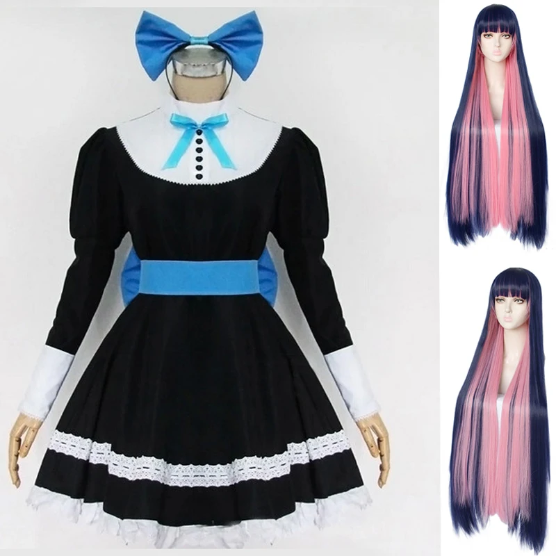 Panty &amp Stocking with Garterbelt Heroine Anarchy Black Dress Cosplay Costume Lolita and wig |