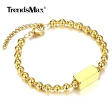 Trendsmax персонализированный позолоченный браслет из нержавеющей стали с бусинами для женщин и девочек и мужчин, изготовленный на заказ логотип, ювелирных изделий PZ0210