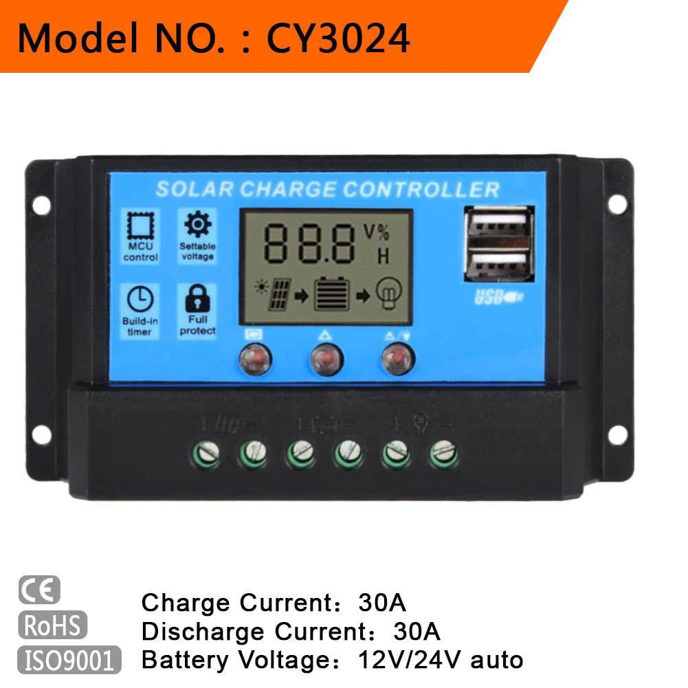 20A/30A Контроллер панели солнечных батарей 12-24V Напряжение батареи цепи защиты - Мощность в ваттах: B