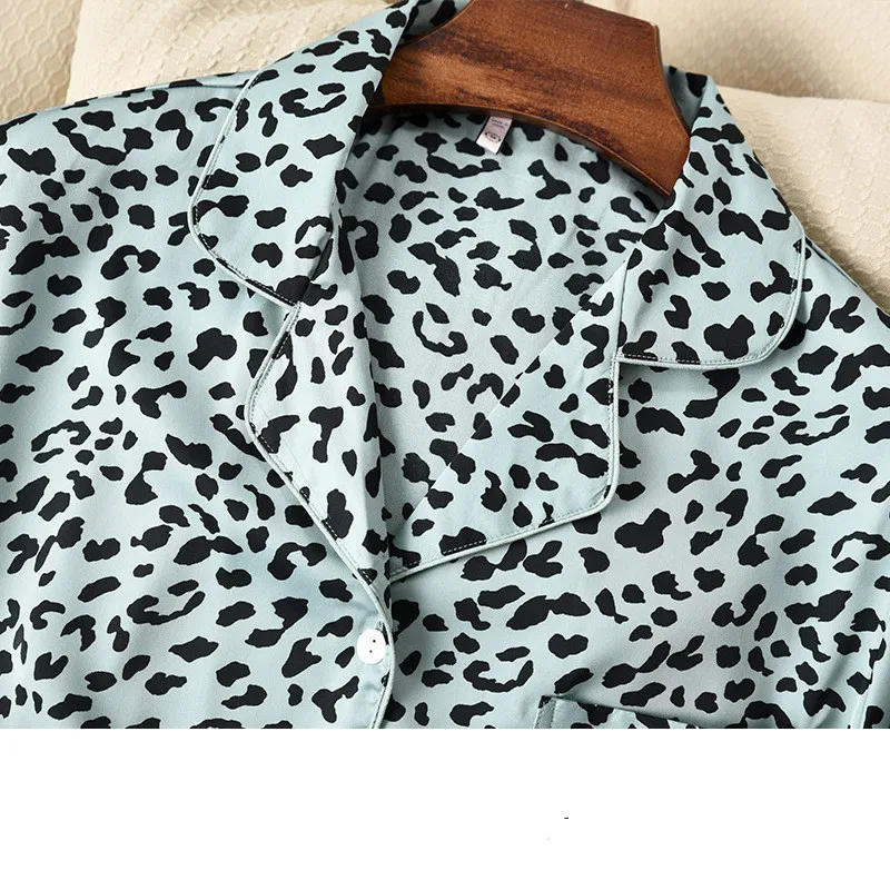 Women Pajamas Set Women Pajama Suit Lisacmvpnel Leopard Print Women Pajama Set Ice Silk Soft Touch Long Sleeve Suit Pyjamas
