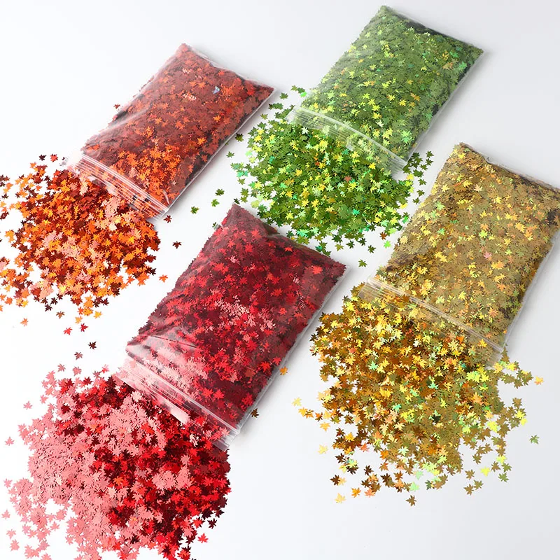 50g Holographic Maple Leaf Nail Art Sequin Laser 3D Mirror Glitter Nail Stickers Autumn Art Design Stickers Decoration