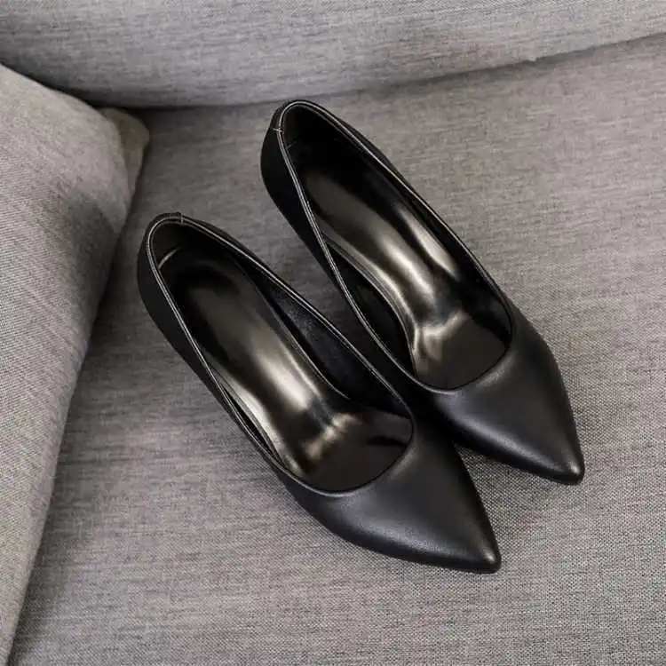 

2019 Spring And Autumn New Style High Heel Shoes Work Black And White with Pattern Business WOMEN'S Shoes Thin Heeled Pointed-To
