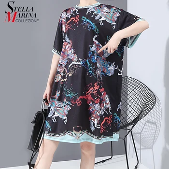 

New 2020 Women Summer Fashion Plus Size Straight Dress Short-Sleeve O Neck Ladies Cute Midi Loose Beach Dress Robe Femme 6007