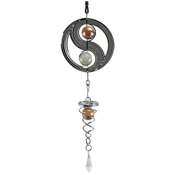 

Metal Wind Spinner, Hanging Wind Chime Yin Yang with Crystal Ball for Garden Home Outdoor Indoor