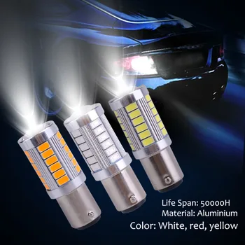 

new2018 Cheap 2pcs BA15D P21W 1157 33SMD 5630 12V 6.6W LED Car Reverse Backup Reverse Lamp Auto Vehicle Reverse Light Bulb