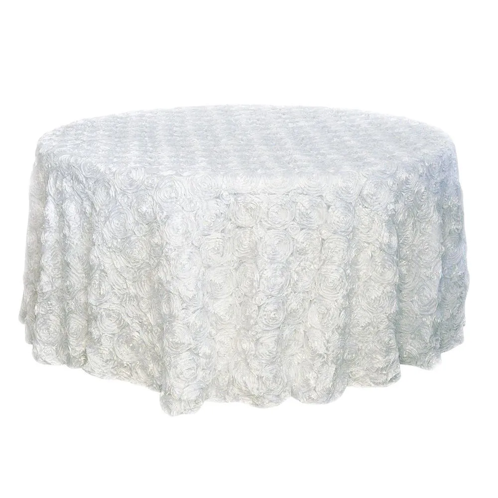 

305 cm Europe 3D Rose Embroidered White Table Cover Round Washable Banquet Party Decor Polyester Outdoor Tablecloth Protector