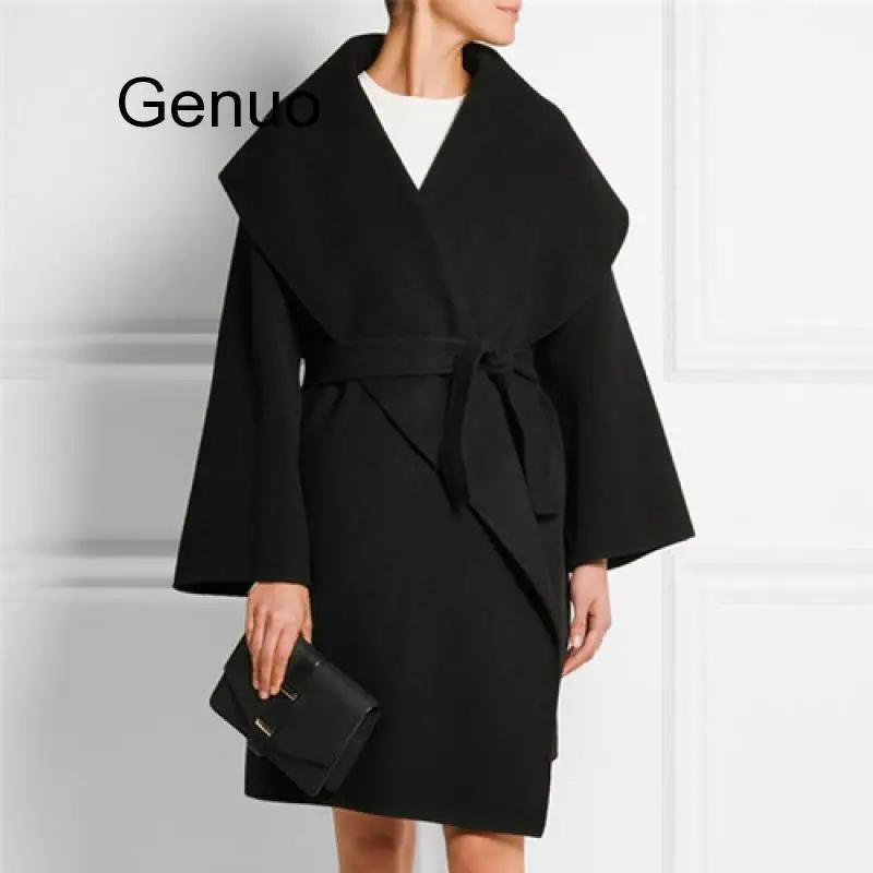 

Autumn Winter Woolen Coat Simple Fashion Shawl Loose Medium Long Wool Jacket Women Outwear 2020 New