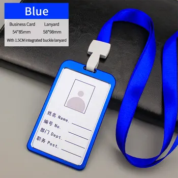 

Business Card Holder Double Sided With Lanyard Office Aluminum Alloy Rectangle Integrated Buckle Anti Slip ID Badge Practical
