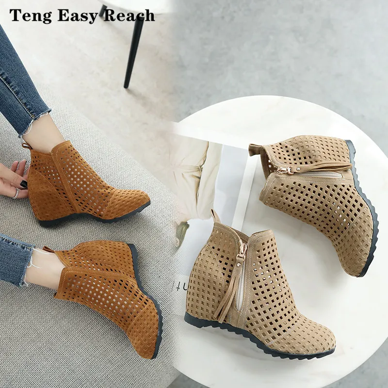 2020 nuevo de verano de las mujeres botas bajo plano oculto WedgesCutout botas damas vestido de zapatos casuales zapatos de gran oferta lindo rebaño 34-43