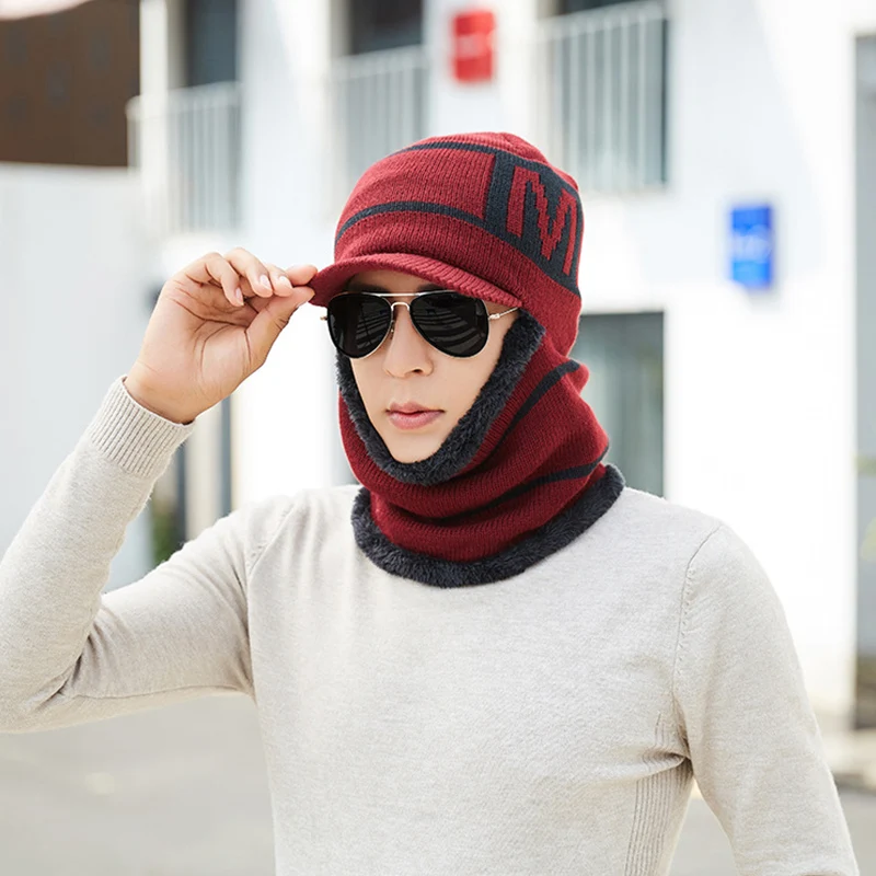 Зимние шапочки, шапки, шарф для мужчин, мягкая теплая дышащая шерстяная вязанная зимняя шапка с буквой М U1012 g