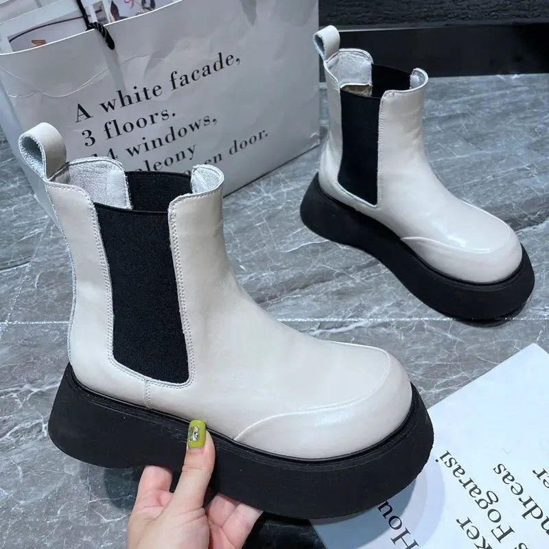 

Fashion Lady Boots Women Chelsea Boots Thick-soled Motorcycle Boots Spring/Autumn Round Heels Platform shoes