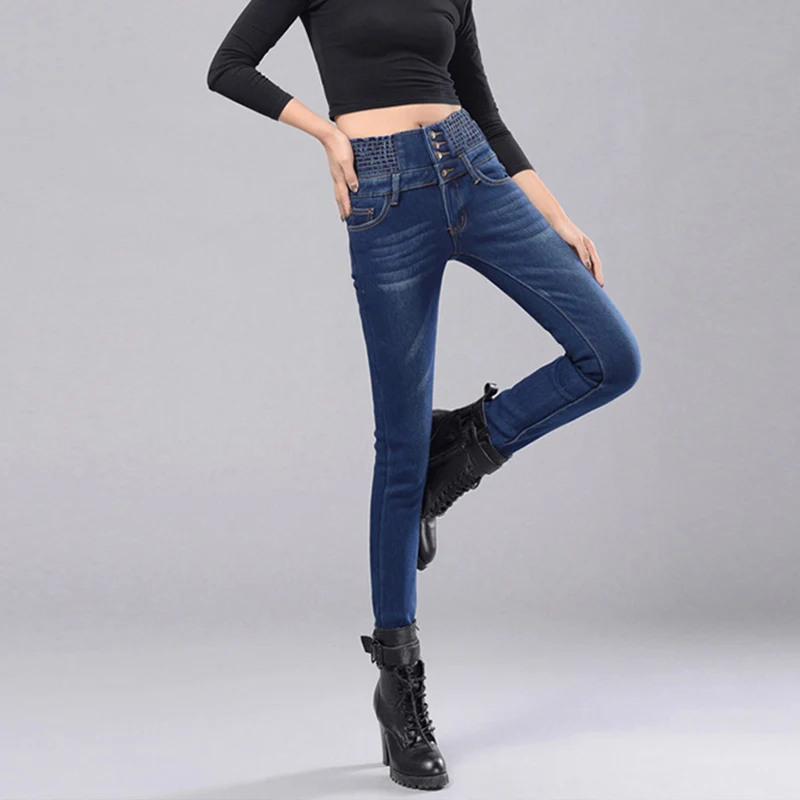 NORMOV, женские зимние джинсы, сексуальные, высокая талия, обтягивающие штаны, эластичная талия, джеггинсы, повседневные, плюс размер, джинсы для женщин, теплые джинсы