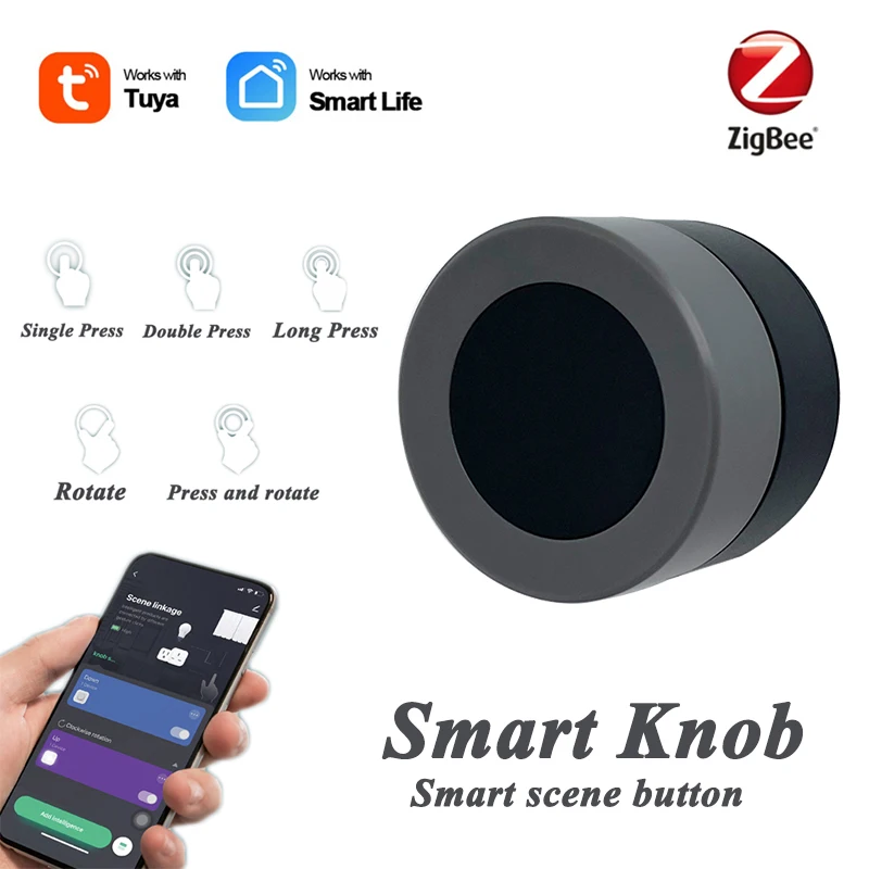 

Tuya ZigBee Smart Knob Wireless Scene Switch Button Controller Battery Powered Automation Scenario Works With Zigbee Smart Hub