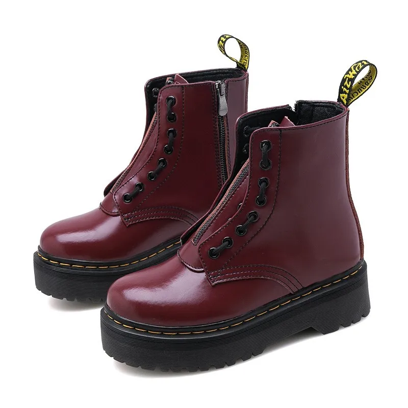 zipper Doc/женские черные ботинки martin; ботинки из натуральной кожи; женские ботильоны на молнии; мотоботы в стиле панк; обувь на платформе и толстом каблуке - Цвет: zipper