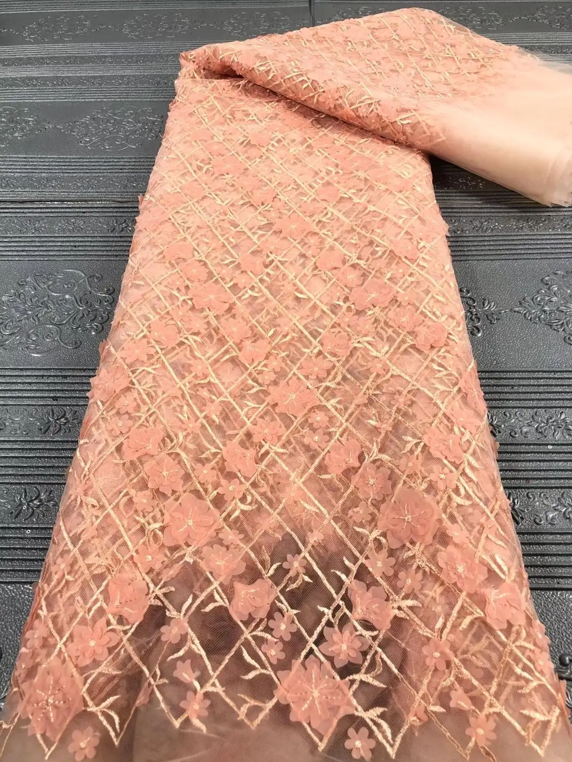 

Embroidered tulle sequin lace fabric 5 yards 2020 new French luxury lace fabric JJ-J0291