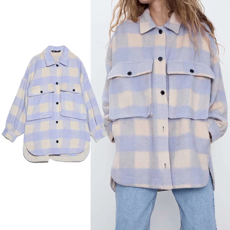 

JXYSY 2020 New Autumn And Winter Fashion Casual Women Oversize Coat Plaid Large Pockets Single Breasted Loose ZXN0020