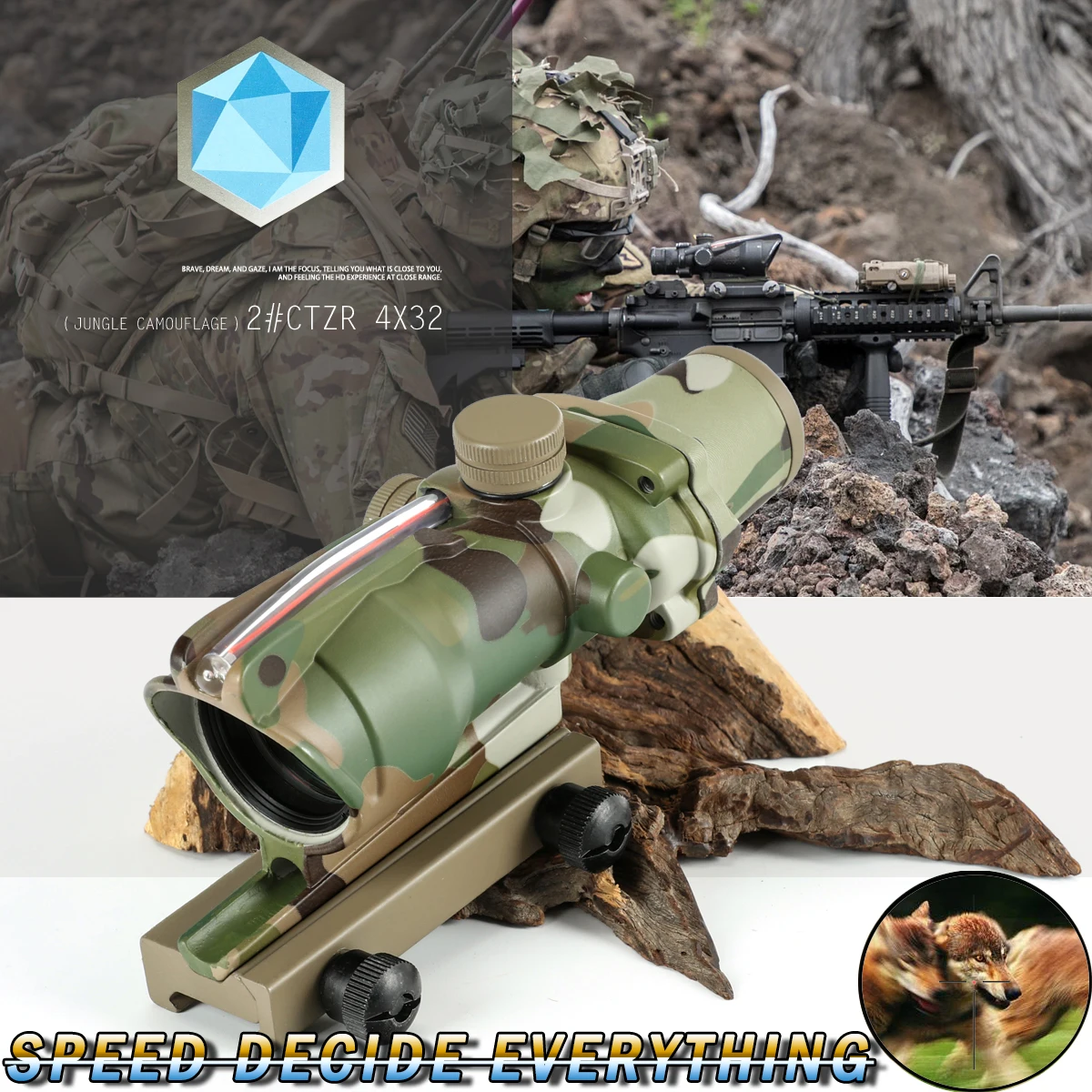 

20mm rail 4X32 Hunting Riflescope Tactical Optical Sight Full Size Mil-Dot Red dot real fiber Reticle hunting Scope camouflage