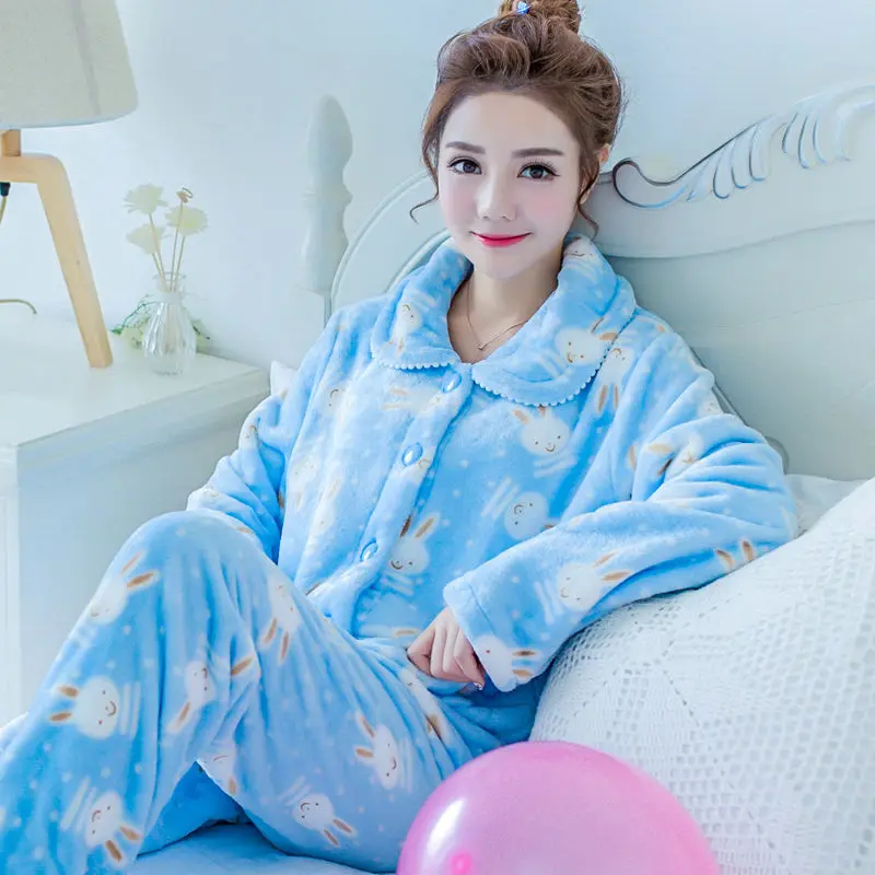 Женская одежда для сна, плотная Осенняя пижама с длинным рукавом, женская зимняя теплая пижама с принтом, Женская Фланелевая пижама больших размеров, Femme 2 Pic - Цвет: pijamas women sets
