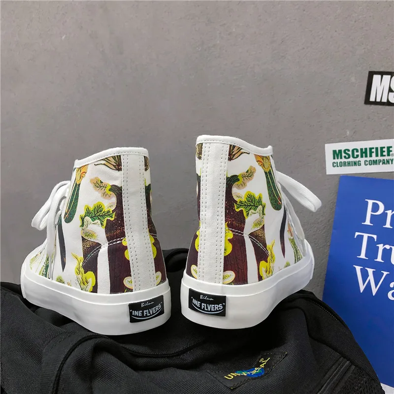 New Fashion Printed Canvas Shoes Men's Tennis Shoes Vulcanized Flower High Quality Leisure White Canvas Shoes Zapatos Hombre