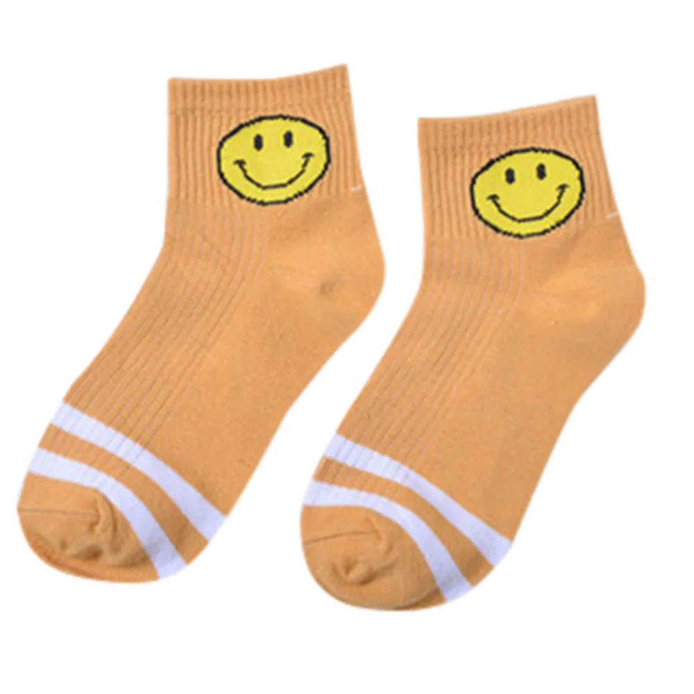 Smiley short tube striped socks comfortable breathable casual slippers socks quality autumn winter men women daily