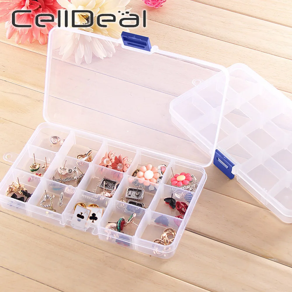 

Adjustable Multiple Grids Plastic Storage Box Small Jewelry Earring Box Mini Items Case Transparent Simple Lockable Organizer