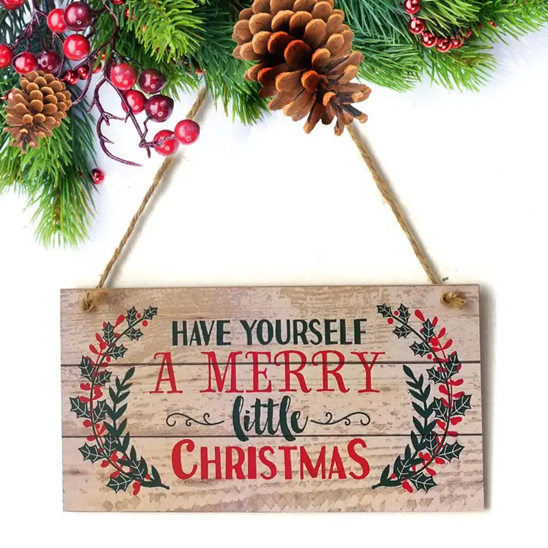 LBER Have Yourself a Merry Little Christmas Holly деревянная доска дизайн Висячие Sign-20.3X10.8X0.8cm