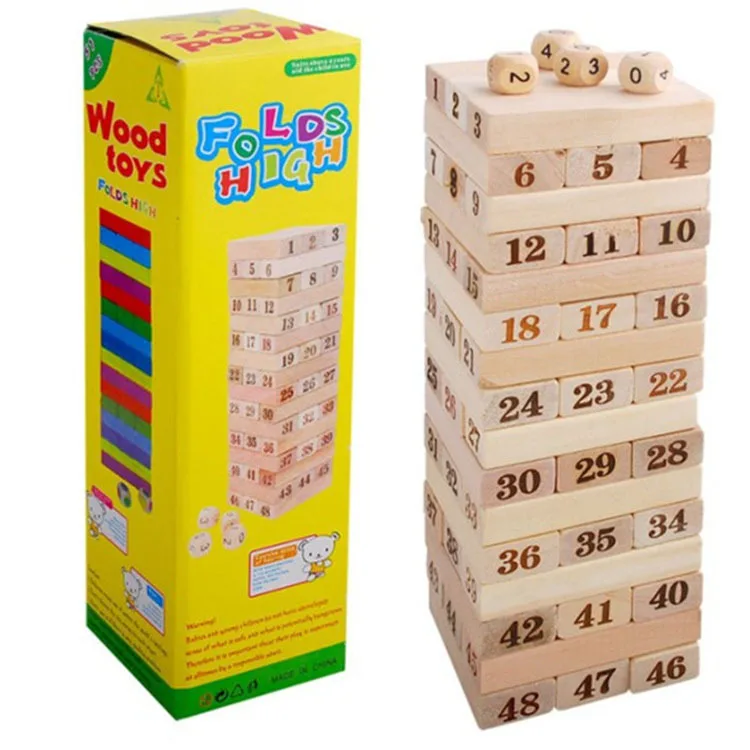 

Hot Sales Large Size 48 PCs Jenga Bricks Pro Building Blocks with Numbers Wooden Toys Adult Casual Educational Thermal