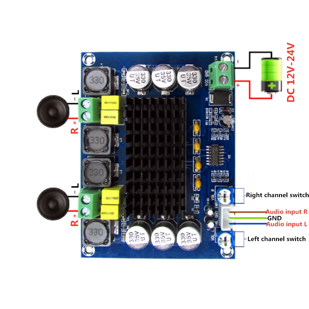 VICFINE TPA3116D2 XH-M543 Dual-channel Stereo High Power Digital Audio Amplifier Board 2*120W Amplificador DIY Module 12V-24V