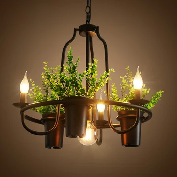 

Loft Style Garden Flower Plant Pot Iron Chandelier Personalized Coffee Bar Lamp Black Chain Pendant Metal Art Deco 10 Parlor AC