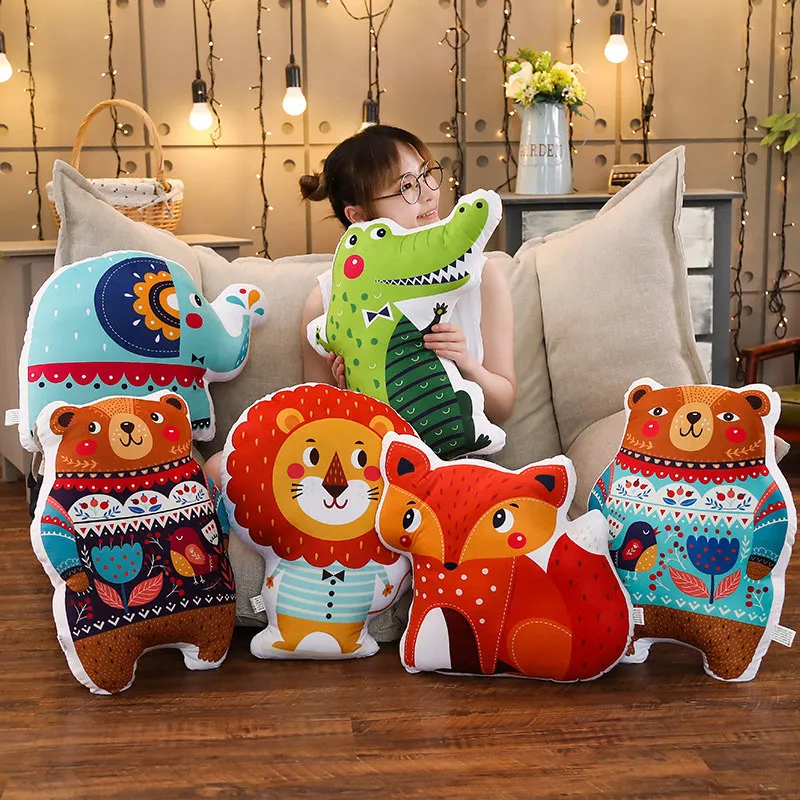 

Cartoon Cute Forest Animal Throw Pillow Elephant Lion Crocodile Fox Fur rong wan ju Children Accompany Doll GIRL'S