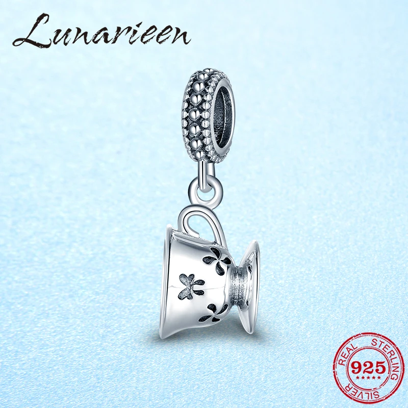 Fresh flower tea cup Charm High Quality Sterling Silver 925 Pendant Beads fits Original Bracelets Jewelry | Украшения и