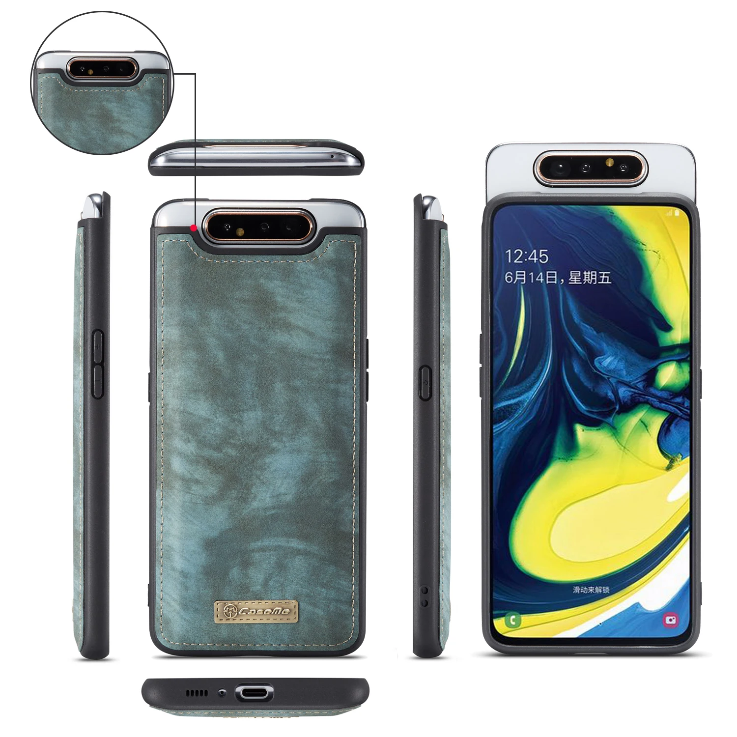 Многофункциональный съемный кожаный флип-чехол для samsung A80, чехол для телефона на молнии, кошелек, карман для samsung A20 A30 A50 Capa