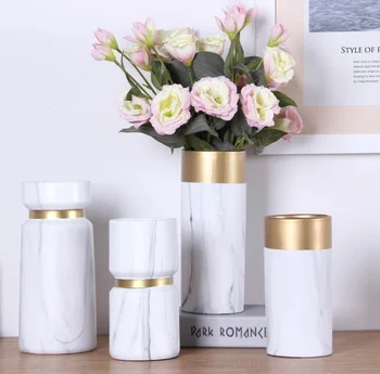 

Nordic Golden Ceramic Vase Marble Pattern Home Decor Flower Pots for Plant Storage Shelf Rack Balcony Home Decor