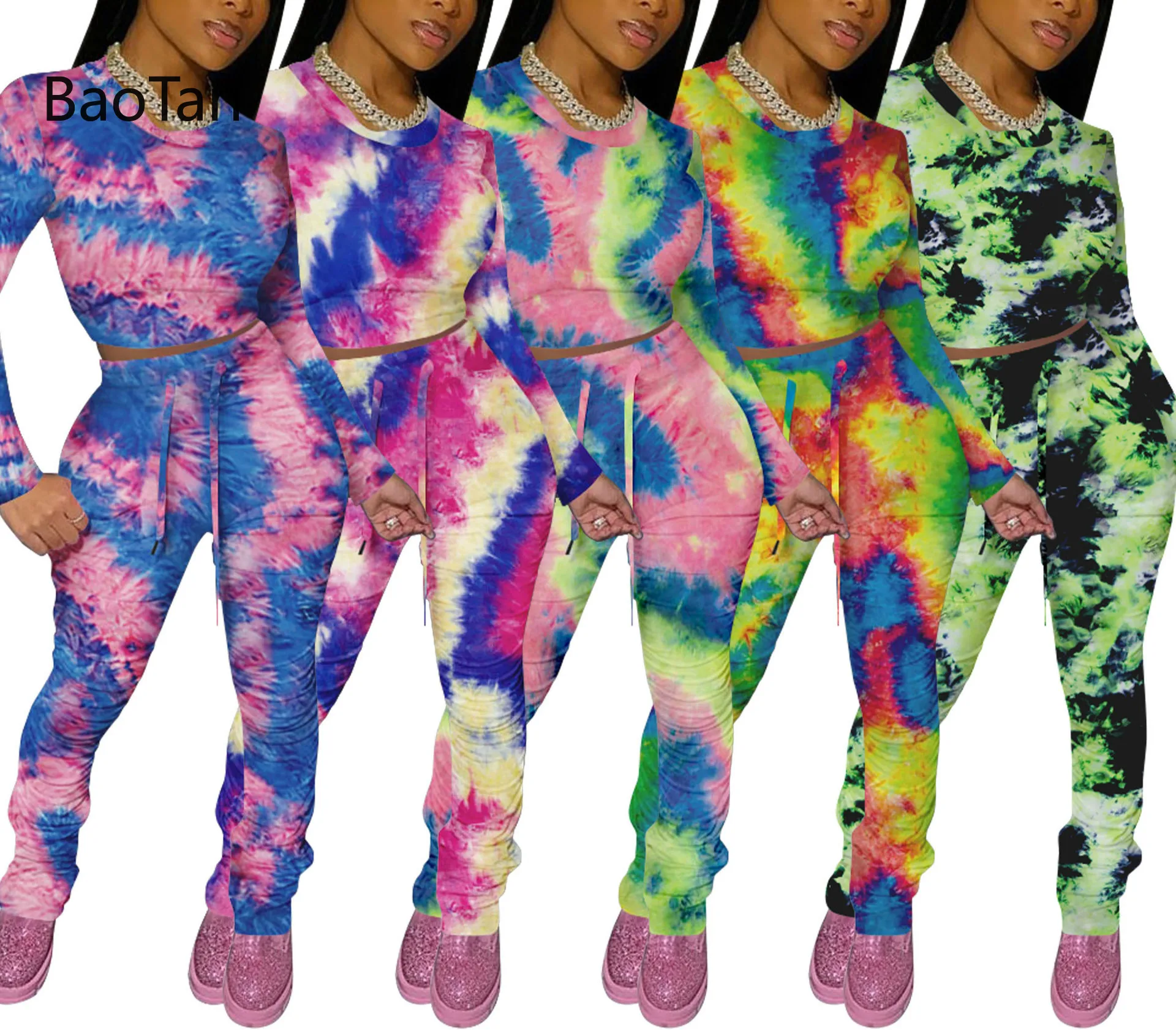 Комплект одежды из 2 предметов для Для женщин штаны и топ Повседневное двух частей комплект вареный с