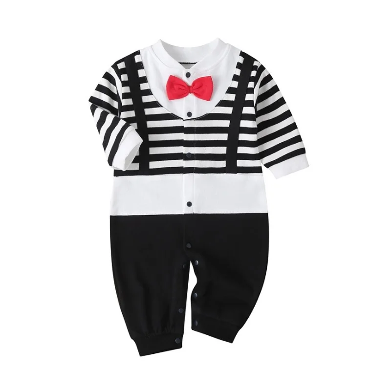 Newborn Baby Boy Romper 2022 Spring Fall Long Sleeves Bowtie Style Clothes Little Gentle Man Jumpsuit |