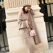 Вязаный кардиган, женский шерстяной свитер, Элегантные зимние пальто, свободный, негабаритный, очень мягкий, высококачественный кардиган, вязаный жакет для женщин