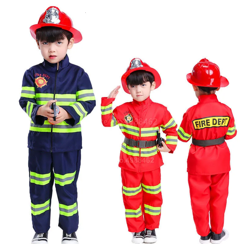 Красный пожарный Сэм пожарный Косплей Костюм для детей мальчиков и девочек Хэллоуин Рождественский подарок на день рождения Пожарная служба униформа Одежда