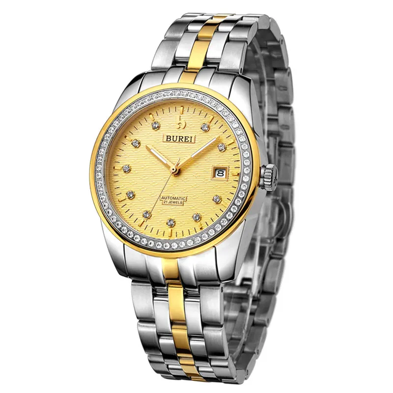 BUREI 5010 Switzerland часы для мужчин люксовый бренд oyster perpetual datejust diamond автоматический самоветер Золотой relogio masculino