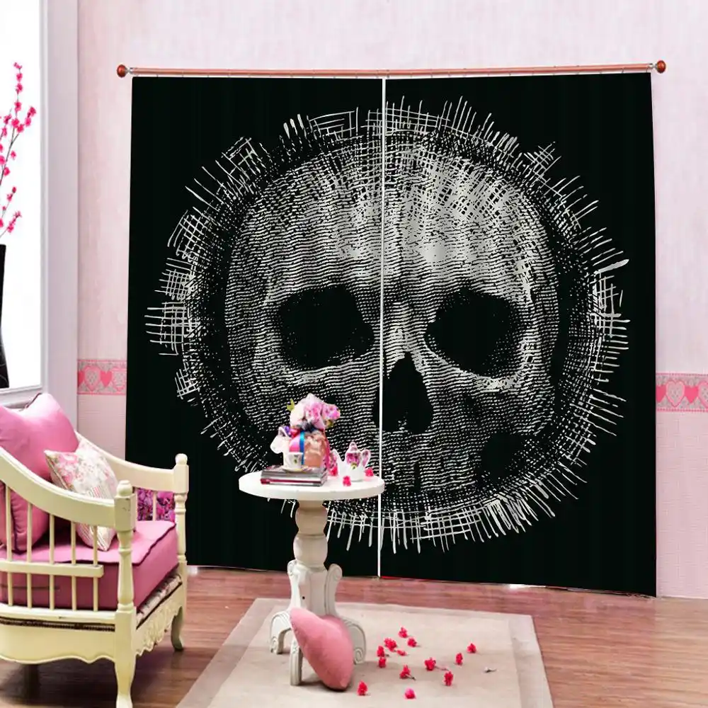 Cortinas 3D personalizadas con cabeza de calavera bosquejo de pintura, para  ventana, sala de estar, dormitorio, cortinas para interiores, color blanco  y negro|Cortinas| - AliExpress