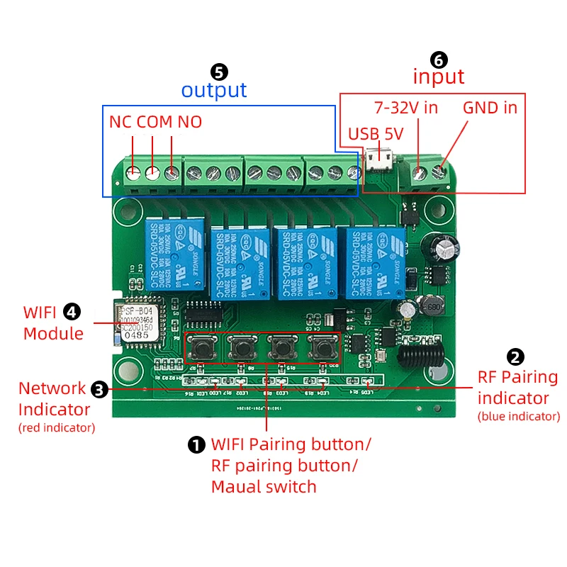 eWeLink Smart Remote Control Wifi Switch Module 1CH 4CH DC 12V 24V 32V 110V 220V Inching Self-locking RF433 Receive 4 Way Relay smart universal remote control,wireless remote controller,smart ir remote control,smart switch,smart plug,smart wifi receiver