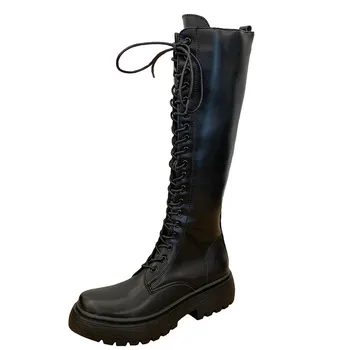 

Women's Boots Autumn & Winter New Style Martin Boots Women's British-Style Lace-up Handsome Slimming Motorcycle Boots High Boots