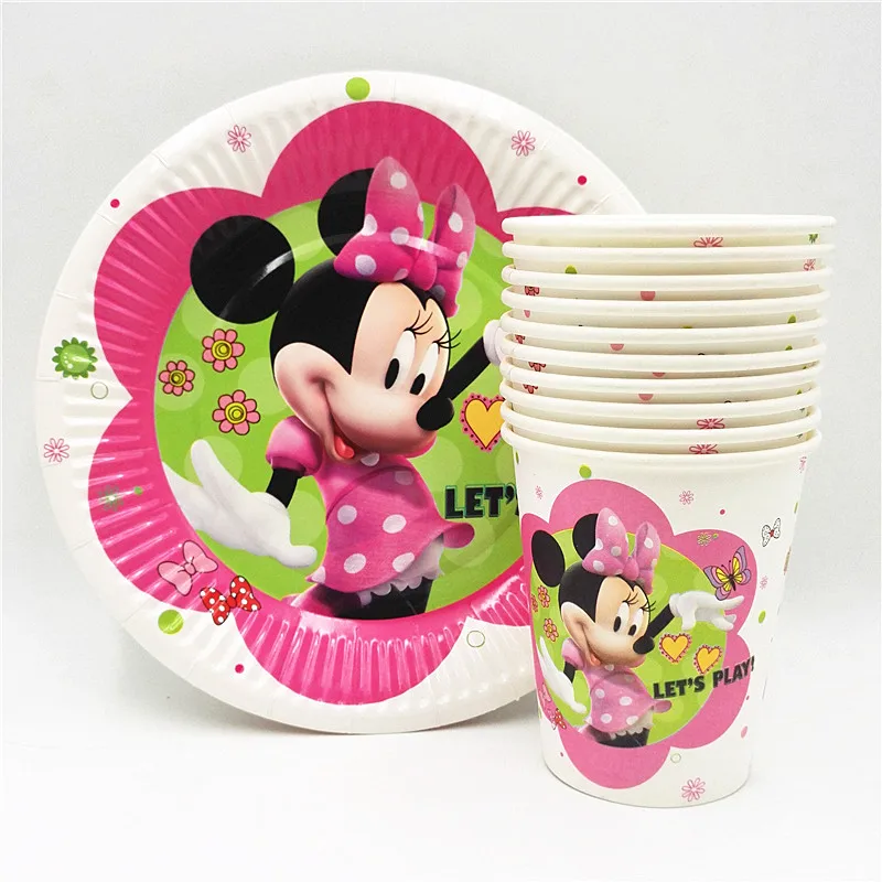 

20pcs/set Plate/Cup Minnie Kids Birthday Decoration Party Supplies For Boys/Girls Minnie Mouse Party Supplies Party Favors