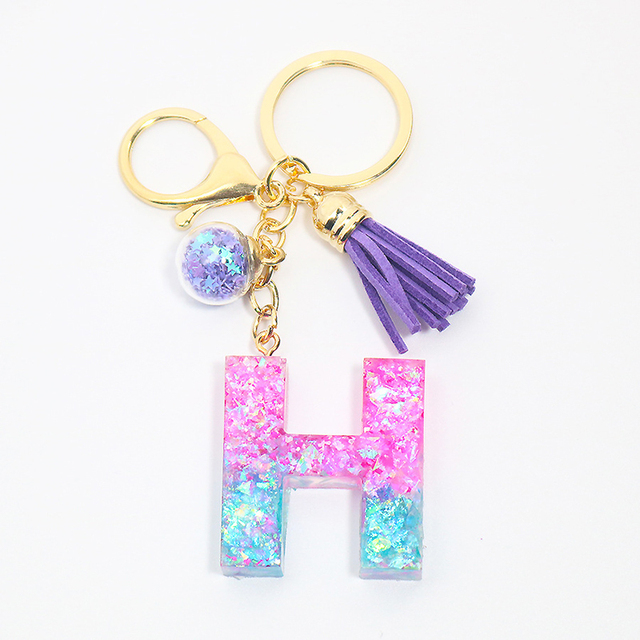 Creative Letter Alphabet Crystal Arylic Liquid Keychain Women Key Chains Ring Car Bag Tassels Pendent Charm Gift Accessory
